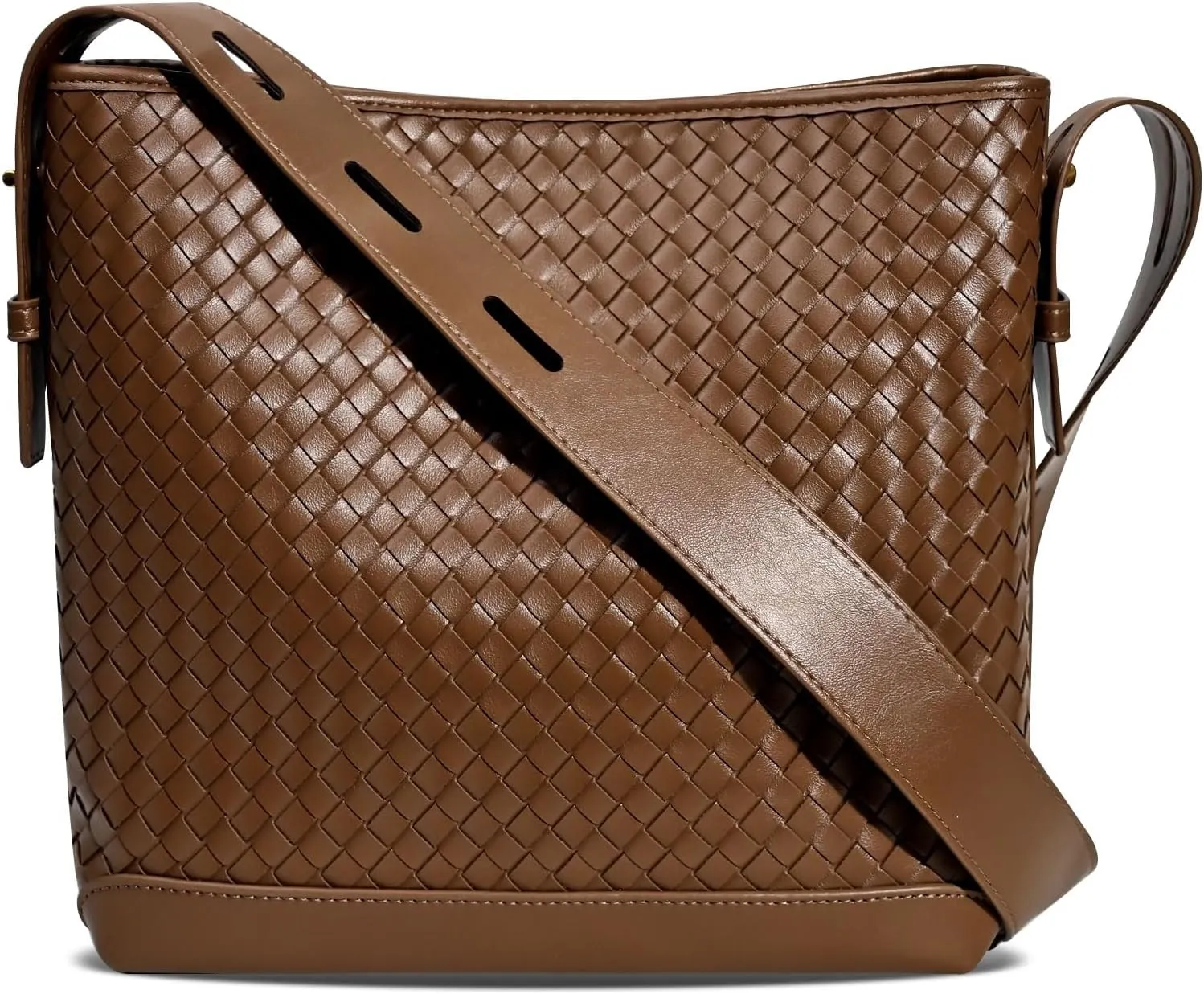 Woven Shoulder Bag For Women Vegan Leather Bucket Bag Large Capacity Tote Bag Trendy Hobo Handbag Purse