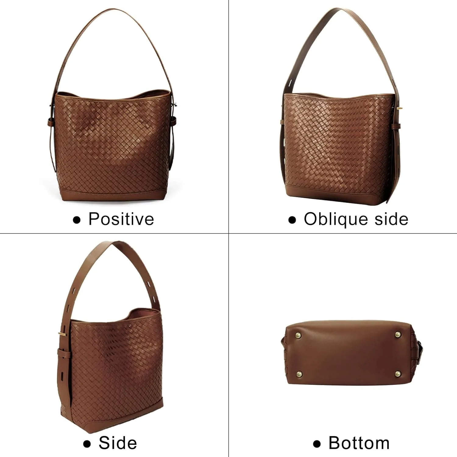 Woven Shoulder Bag For Women Vegan Leather Bucket Bag Large Capacity Tote Bag Trendy Hobo Handbag Purse