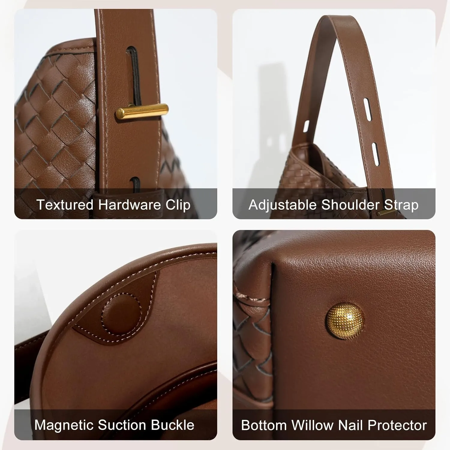 Woven Shoulder Bag For Women Vegan Leather Bucket Bag Large Capacity Tote Bag Trendy Hobo Handbag Purse