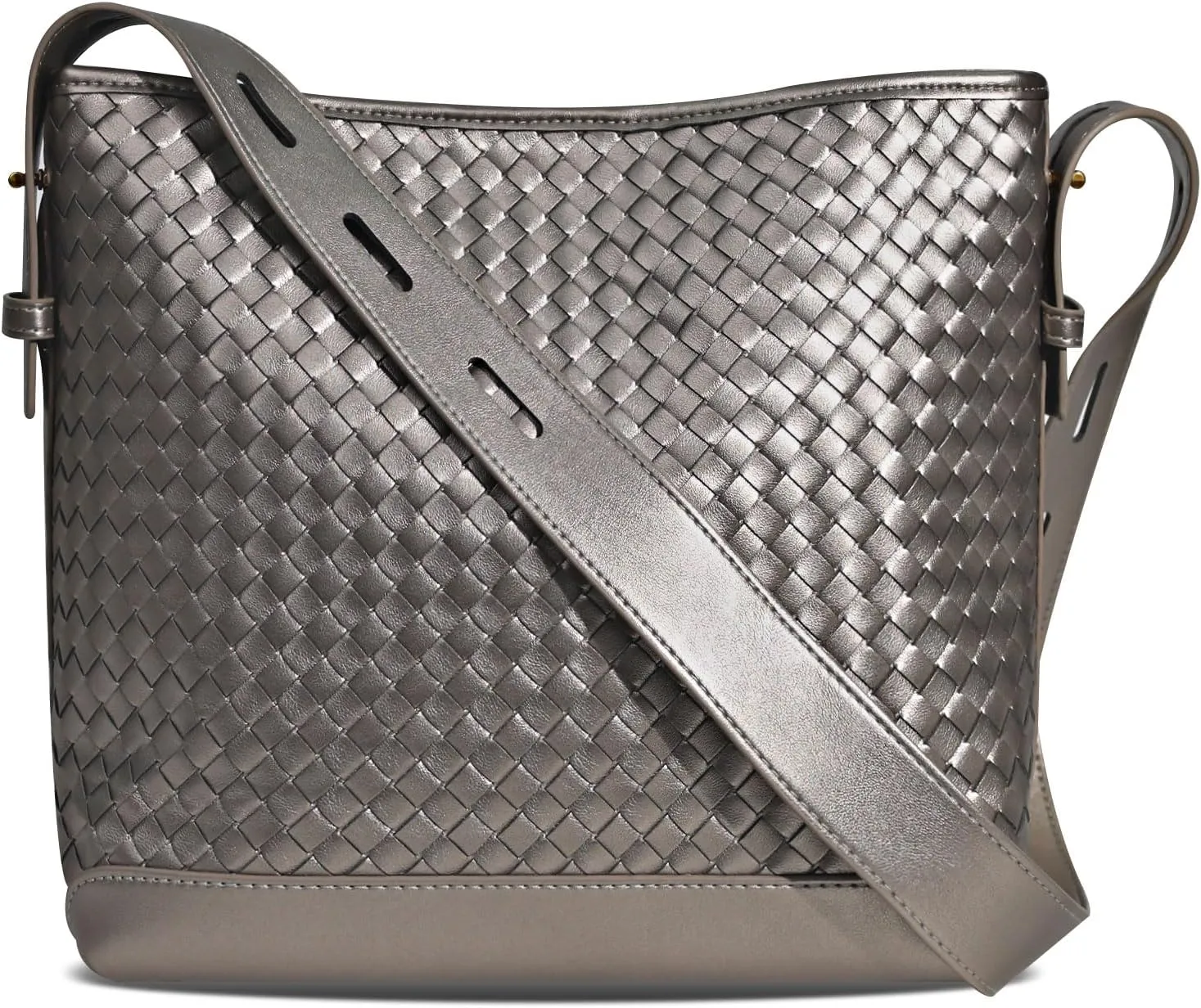 Woven Shoulder Bag For Women Vegan Leather Bucket Bag Large Capacity Tote Bag Trendy Hobo Handbag Purse