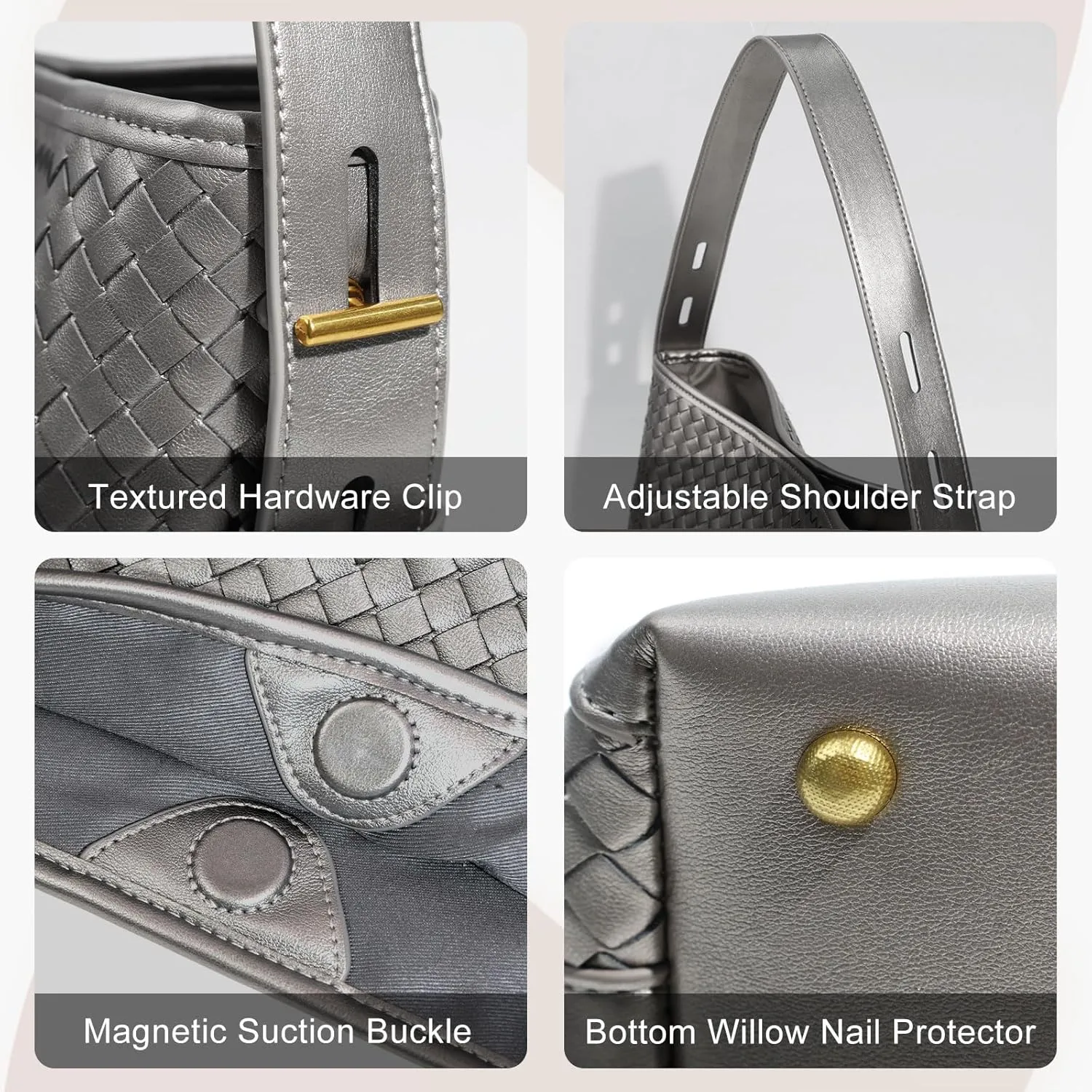 Woven Shoulder Bag For Women Vegan Leather Bucket Bag Large Capacity Tote Bag Trendy Hobo Handbag Purse