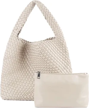 Woven Tote Bag with purse for Women Hobo Vegan Leather,Large Handmade Beach Handbag,Shoulder Underarm Bag