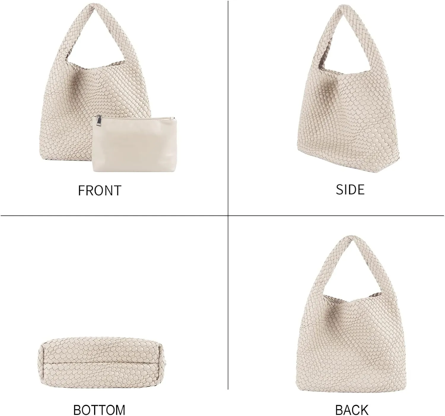 Woven Tote Bag with purse for Women Hobo Vegan Leather,Large Handmade Beach Handbag,Shoulder Underarm Bag