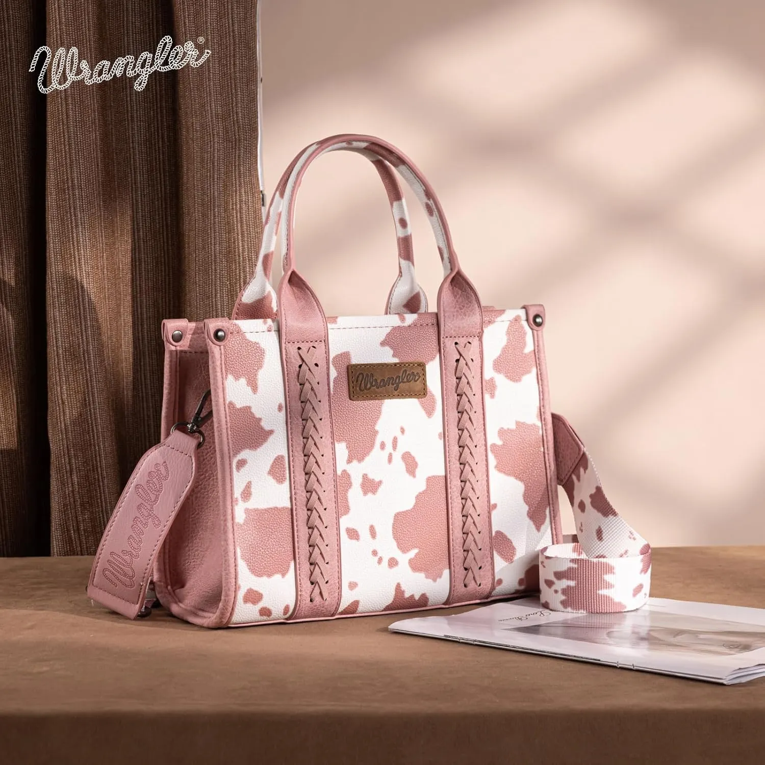 Wrangler Cow Print Tote Bag for Women Western Purse Boho Top Handle Satchel Handbag with Signature Strap