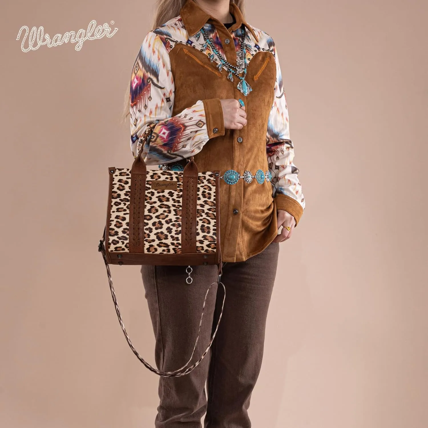 Wrangler Cow Print Tote Bag for Women Western Purse Boho Top Handle Satchel Handbag with Signature Strap