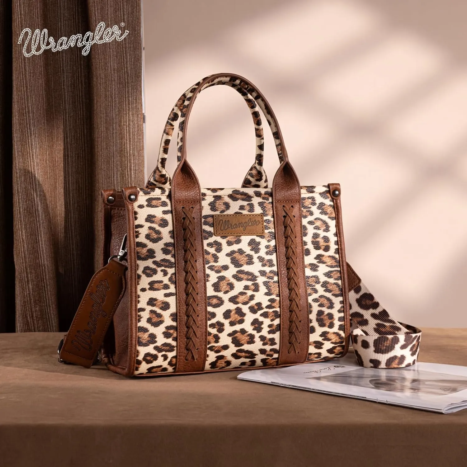 Wrangler Cow Print Tote Bag for Women Western Purse Boho Top Handle Satchel Handbag with Signature Strap