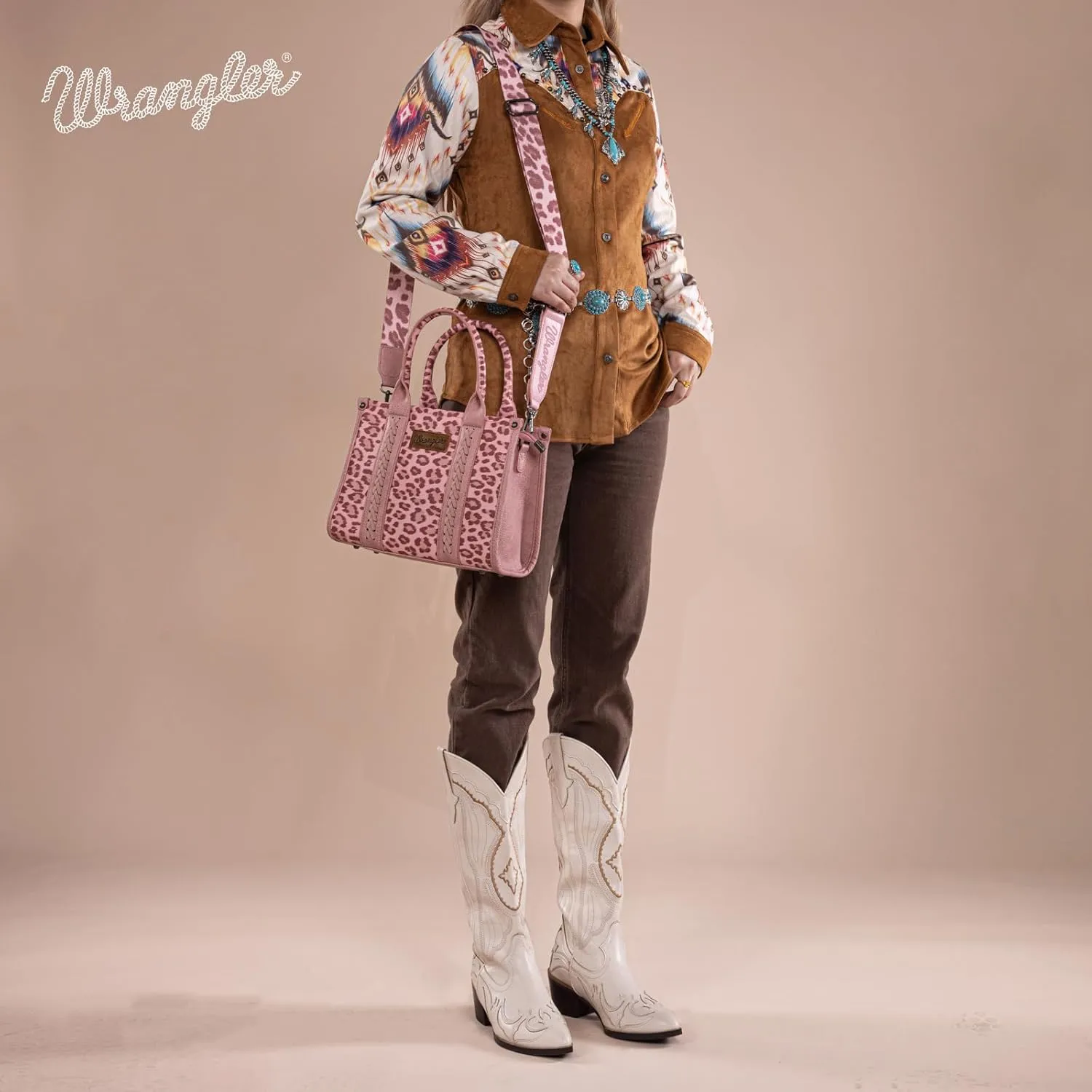 Wrangler Cow Print Tote Bag for Women Western Purse Boho Top Handle Satchel Handbag with Signature Strap