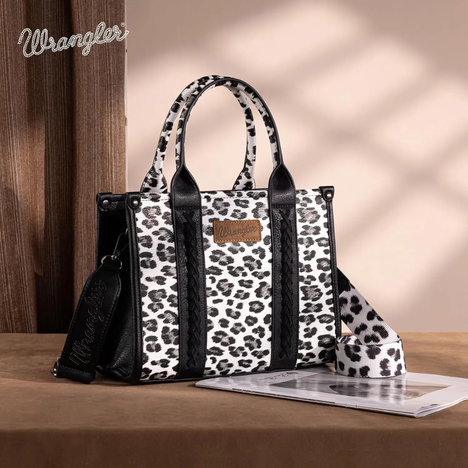 Wrangler Cow Print Tote Bag for Women Western Purse Boho Top Handle Satchel Handbag with Signature Strap