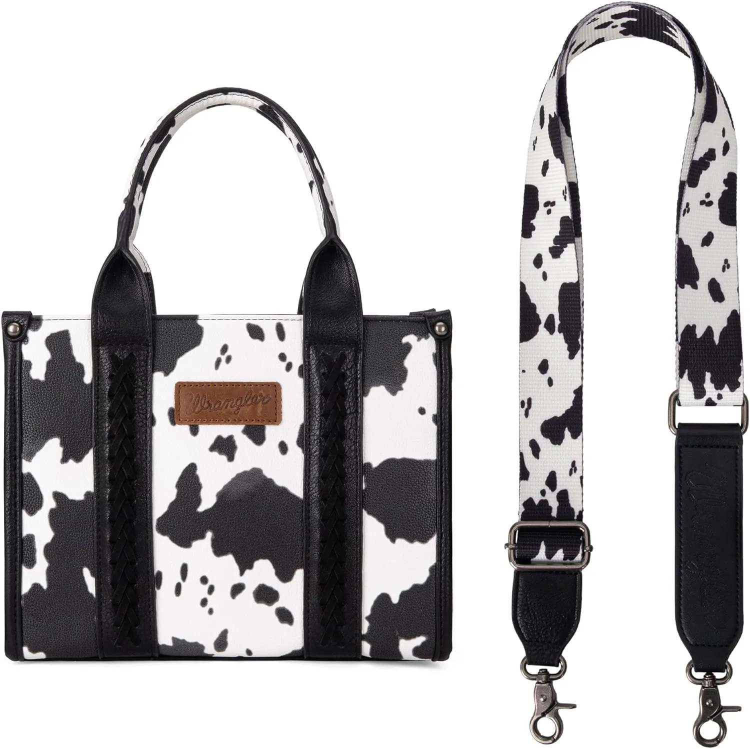 Wrangler Cow Print Tote Bag for Women Western Purse Boho Top Handle Satchel Handbag with Signature Strap