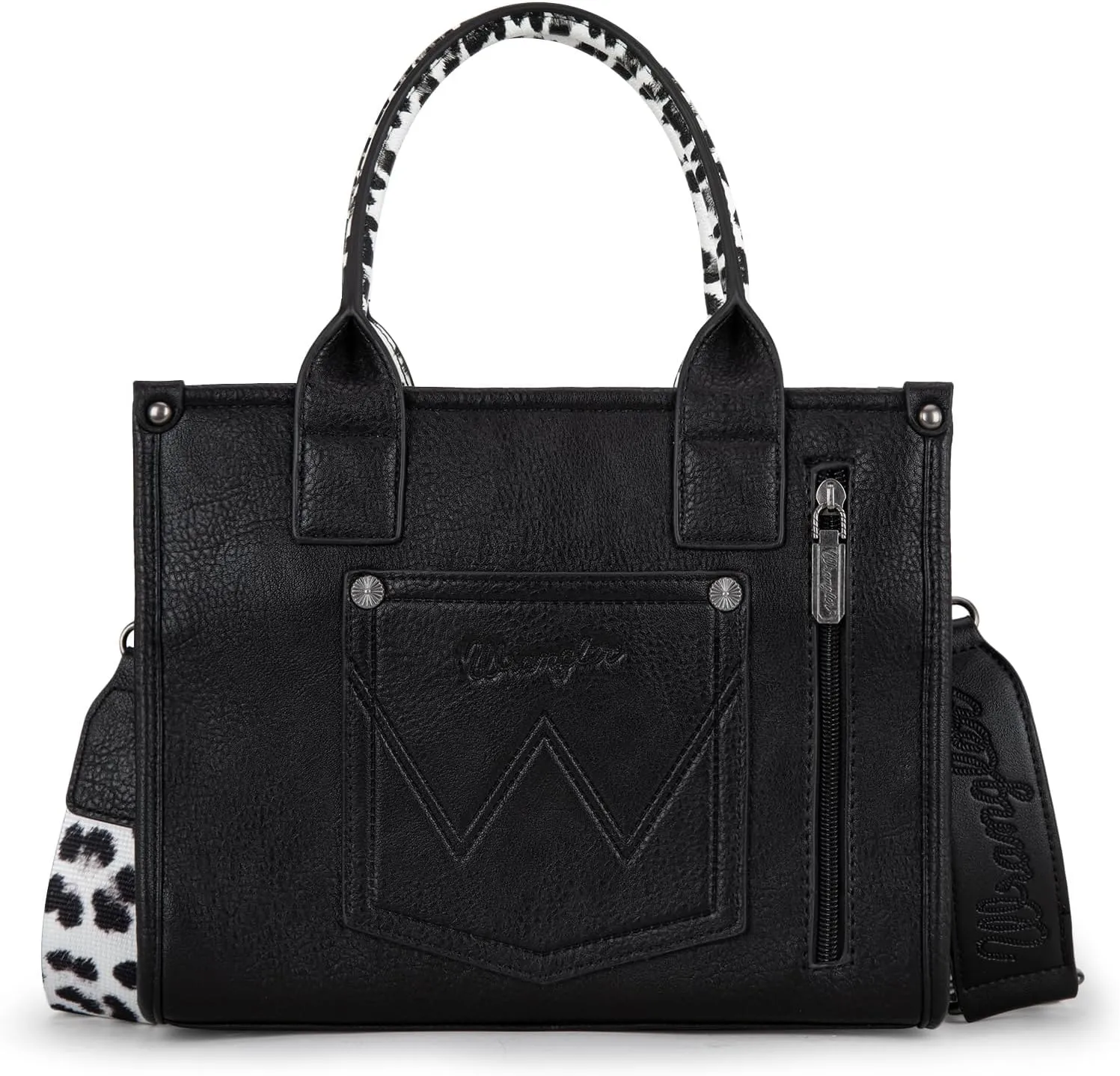 Wrangler Cow Print Tote Bag for Women Western Purse Boho Top Handle Satchel Handbag with Signature Strap