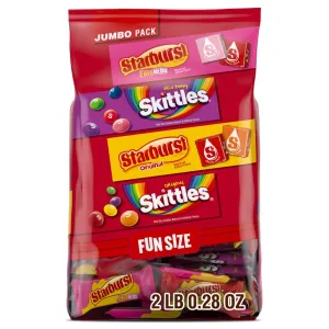 Wrigley's Assorted Candy Variety Pack, SKITTLES Original, SKITTLES Wild Berry & STARBURST Original and STARBURST FaveReds Fun Size Chewy Candy, 32.28 Oz Jumbo Pack, Bulk Bag