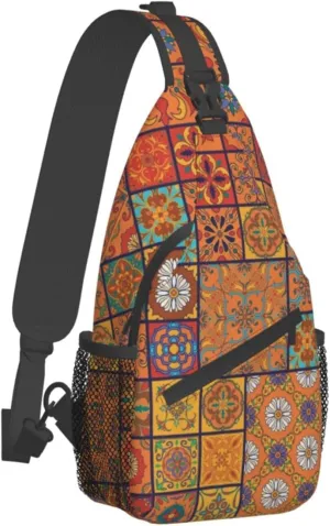 WURTON Group Of Moroccan Geometric Print Trendy Casual Daypack Versatile Crossbody Backpack Shoulder Bag Fashionable Chest Bag