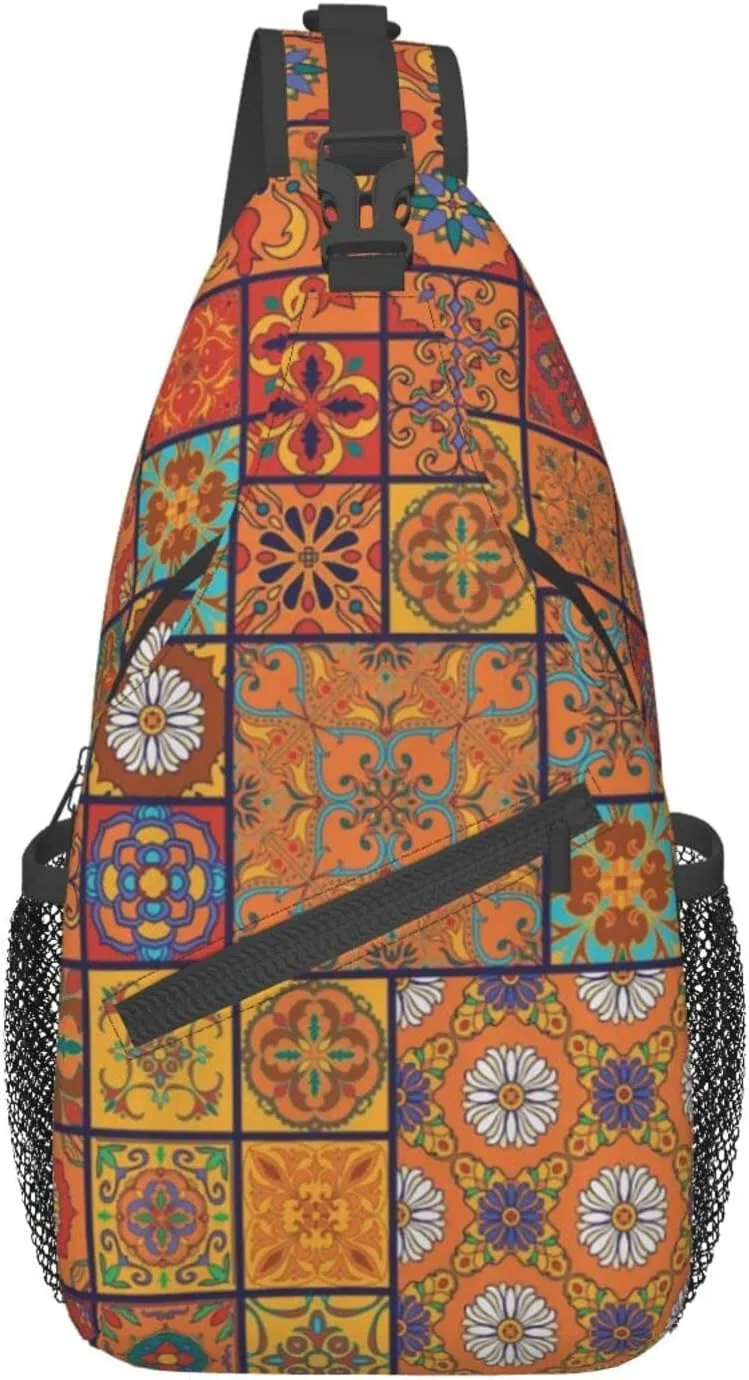 WURTON Group Of Moroccan Geometric Print Trendy Casual Daypack Versatile Crossbody Backpack Shoulder Bag Fashionable Chest Bag