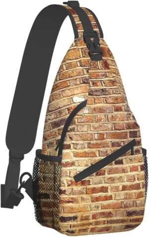 WURTON Industrial Brick Wall Background Print Trendy Casual Daypack Versatile Crossbody Backpack Shoulder Bag Fashionable Chest Bag