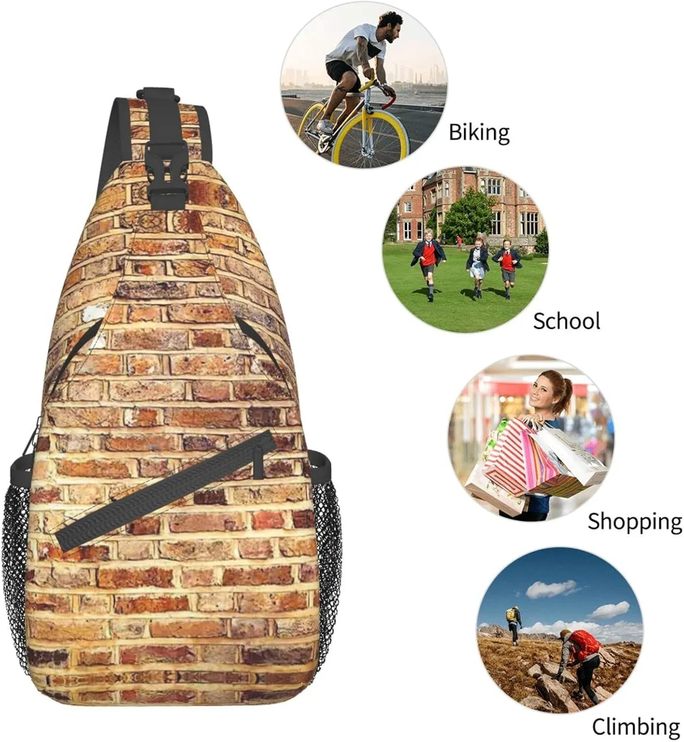 WURTON Industrial Brick Wall Background Print Trendy Casual Daypack Versatile Crossbody Backpack Shoulder Bag Fashionable Chest Bag