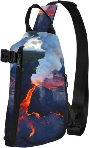 WURTON Kilauea Volcanos Print Crossbody Backpack Cross Pack Lightweight Sling Bag Travel, Hiking