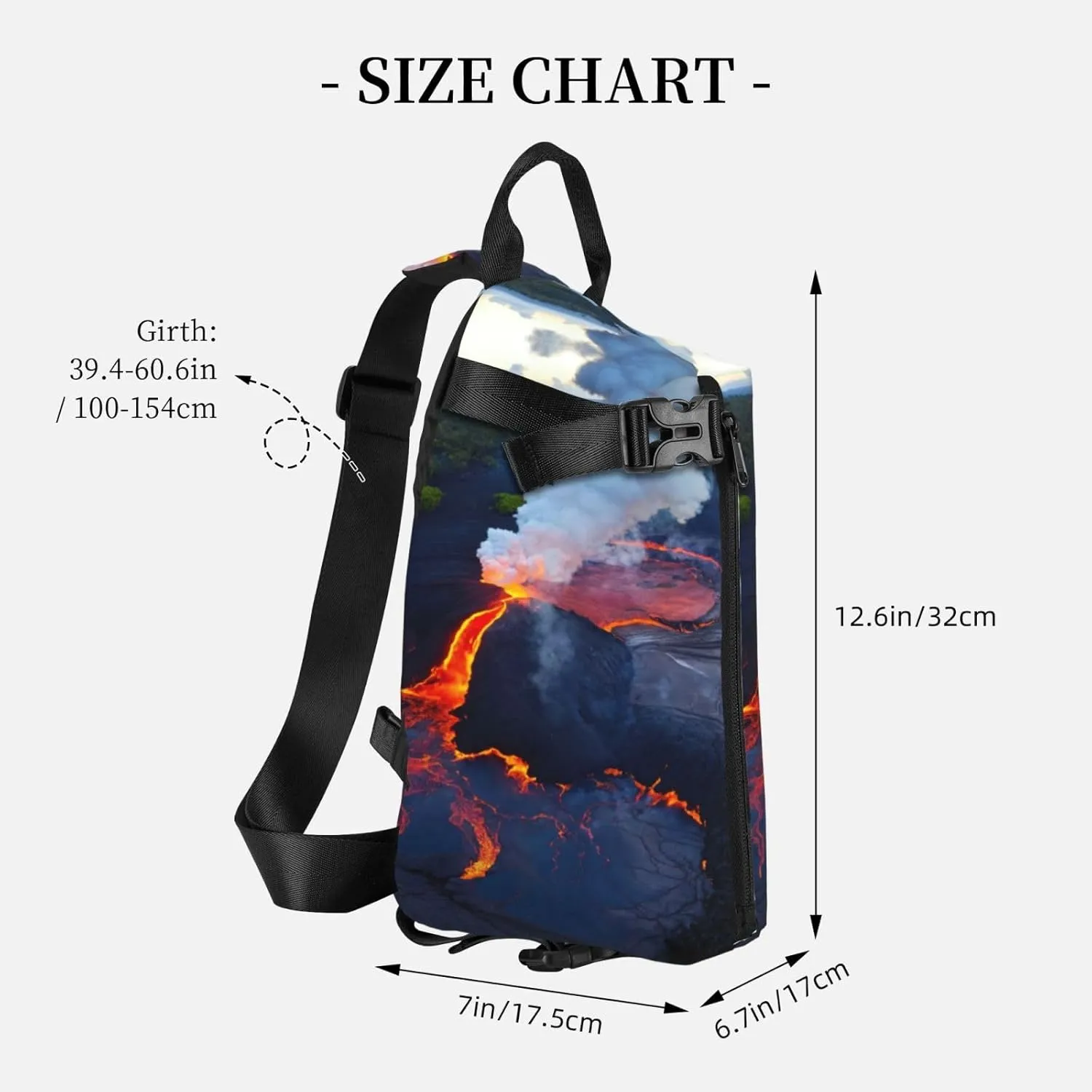 WURTON Kilauea Volcanos Print Crossbody Backpack Cross Pack Lightweight Sling Bag Travel, Hiking