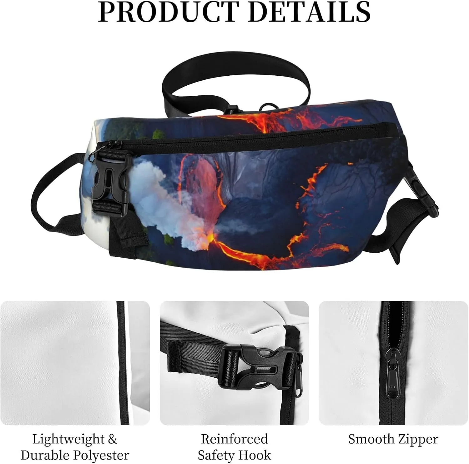 WURTON Kilauea Volcanos Print Crossbody Backpack Cross Pack Lightweight Sling Bag Travel, Hiking