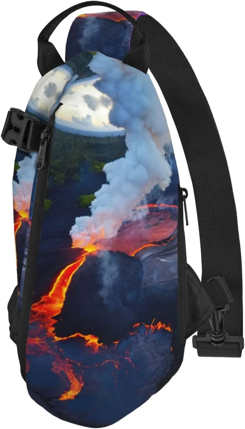 WURTON Kilauea Volcanos Print Crossbody Backpack Cross Pack Lightweight Sling Bag Travel, Hiking