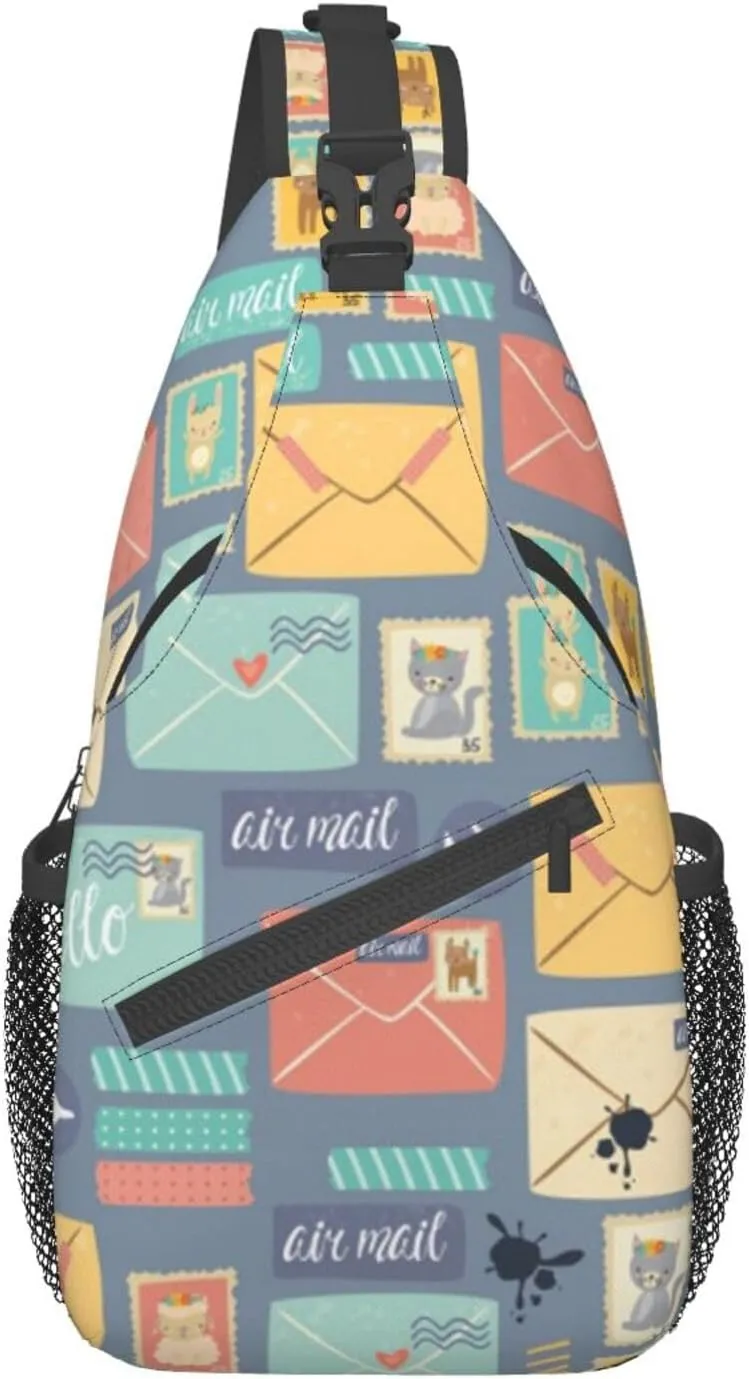 WURTON Postal Stationery Print Trendy Casual Daypack Versatile Crossbody Backpack Shoulder Bag Fashionable Chest Bag