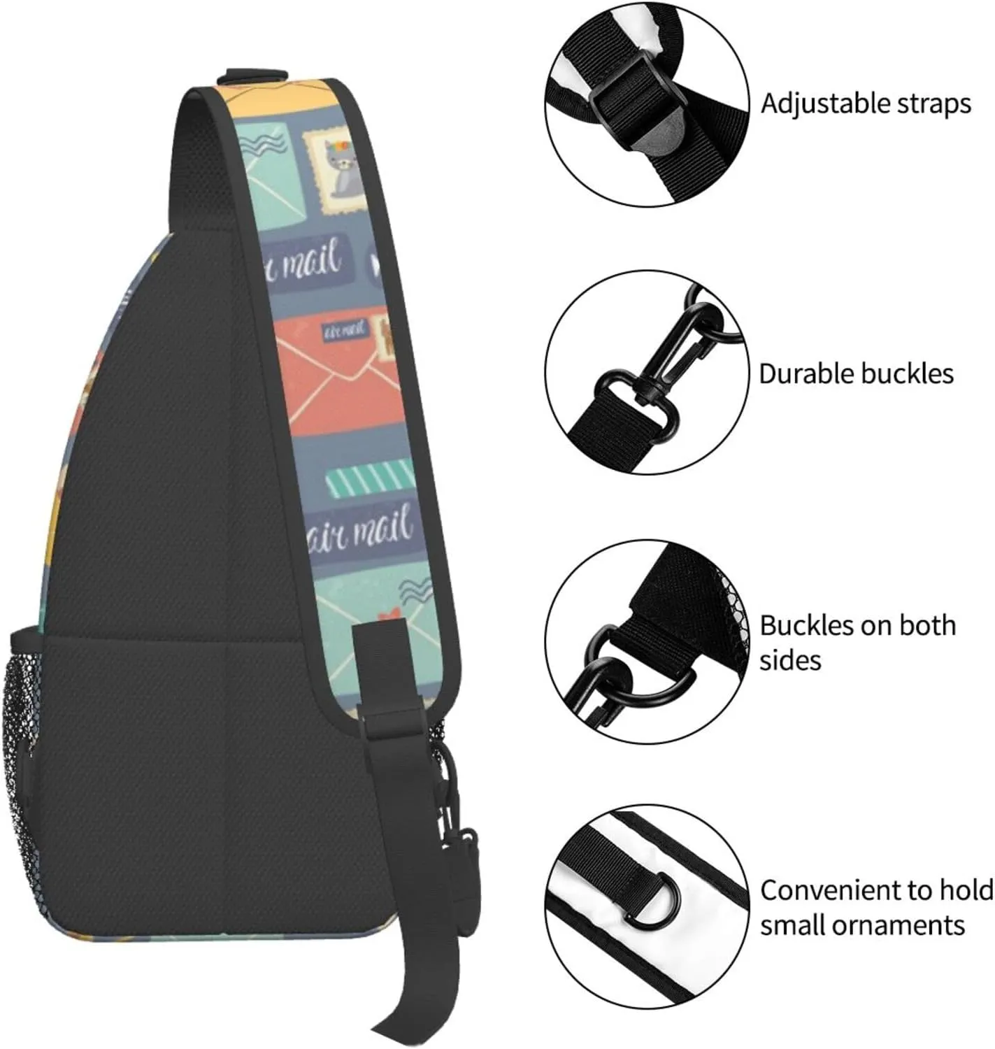 WURTON Postal Stationery Print Trendy Casual Daypack Versatile Crossbody Backpack Shoulder Bag Fashionable Chest Bag