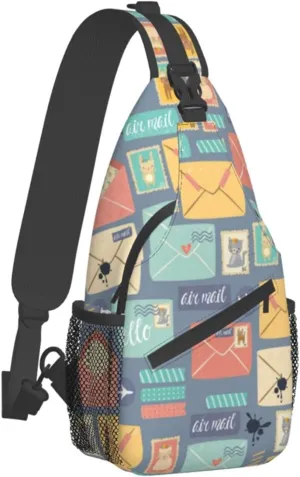 WURTON Postal Stationery Print Trendy Casual Daypack Versatile Crossbody Backpack Shoulder Bag Fashionable Chest Bag
