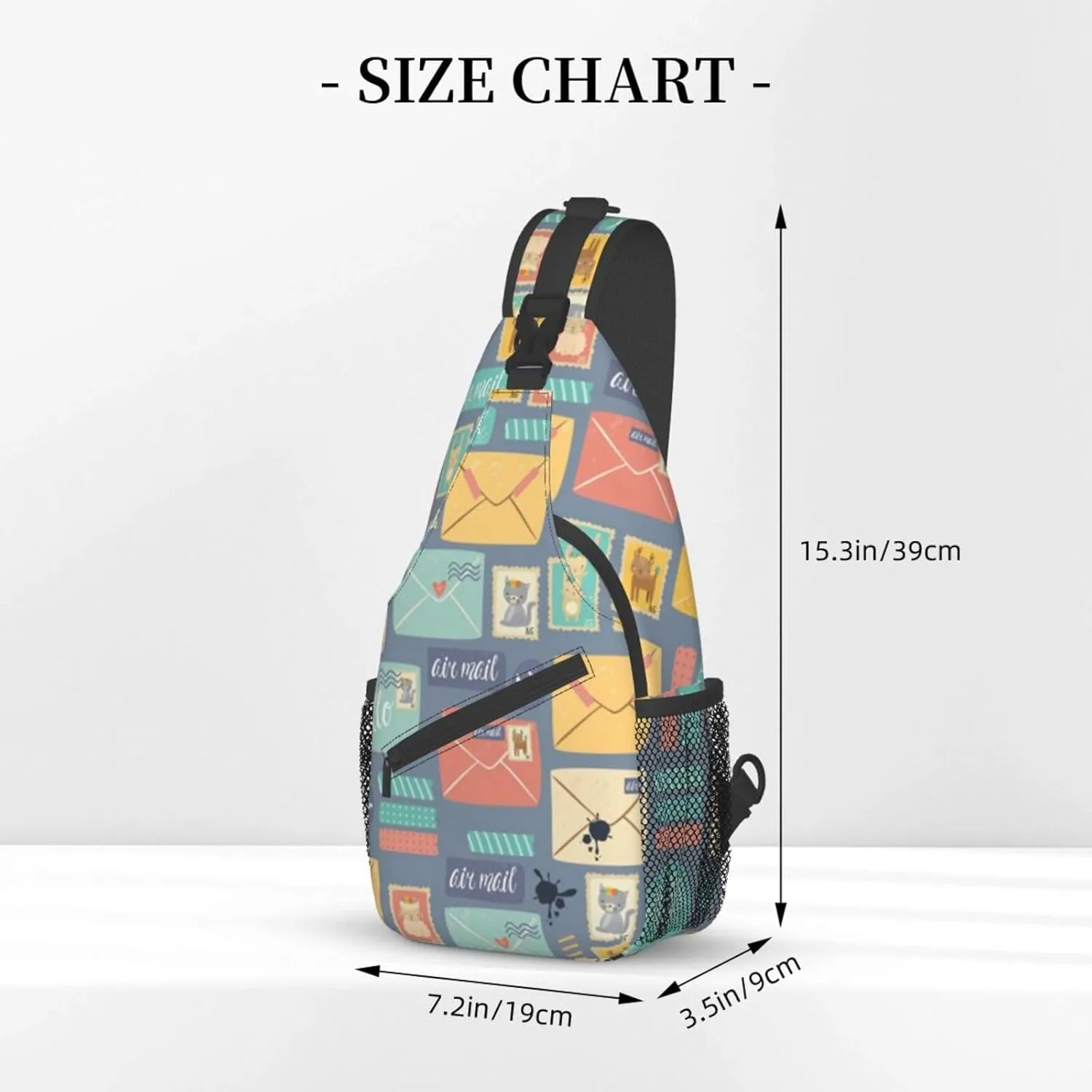 WURTON Postal Stationery Print Trendy Casual Daypack Versatile Crossbody Backpack Shoulder Bag Fashionable Chest Bag