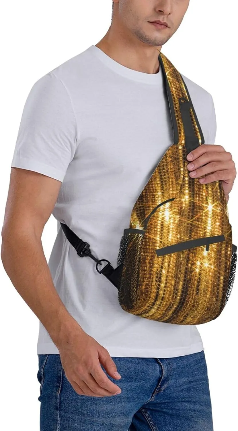 WURTON Sling Bag Glittery Pretty Pattern Print Sling Backpack Crossbody Chest Bag Daypack For Hiking Travel