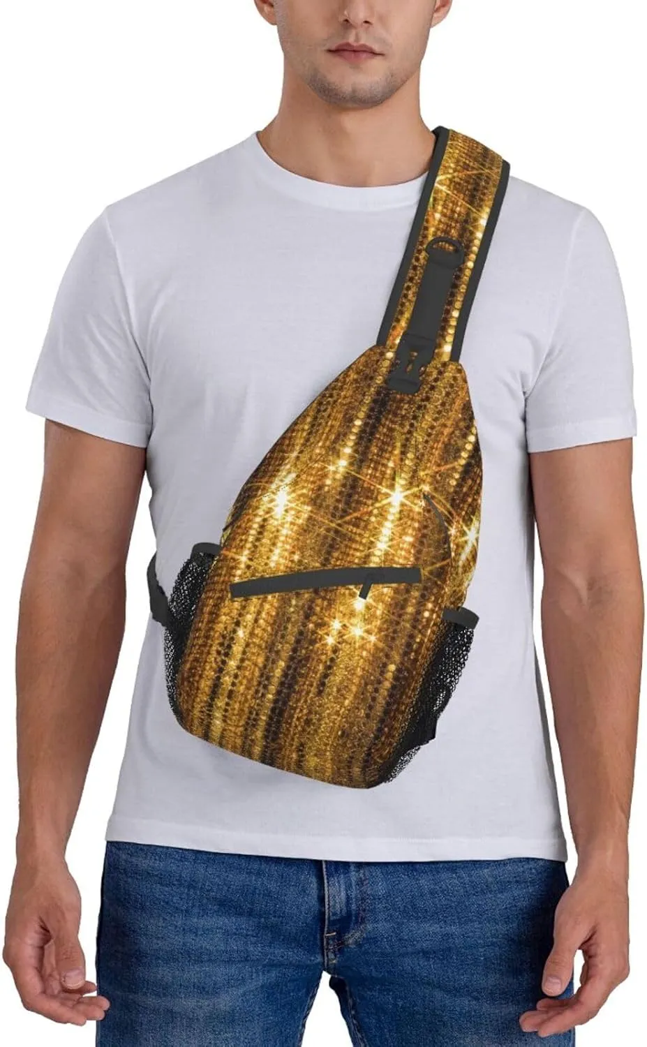 WURTON Sling Bag Glittery Pretty Pattern Print Sling Backpack Crossbody Chest Bag Daypack For Hiking Travel