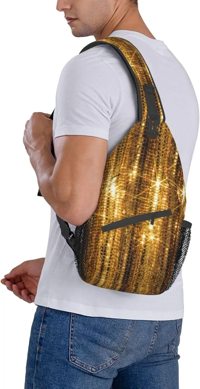 WURTON Sling Bag Glittery Pretty Pattern Print Sling Backpack Crossbody Chest Bag Daypack For Hiking Travel