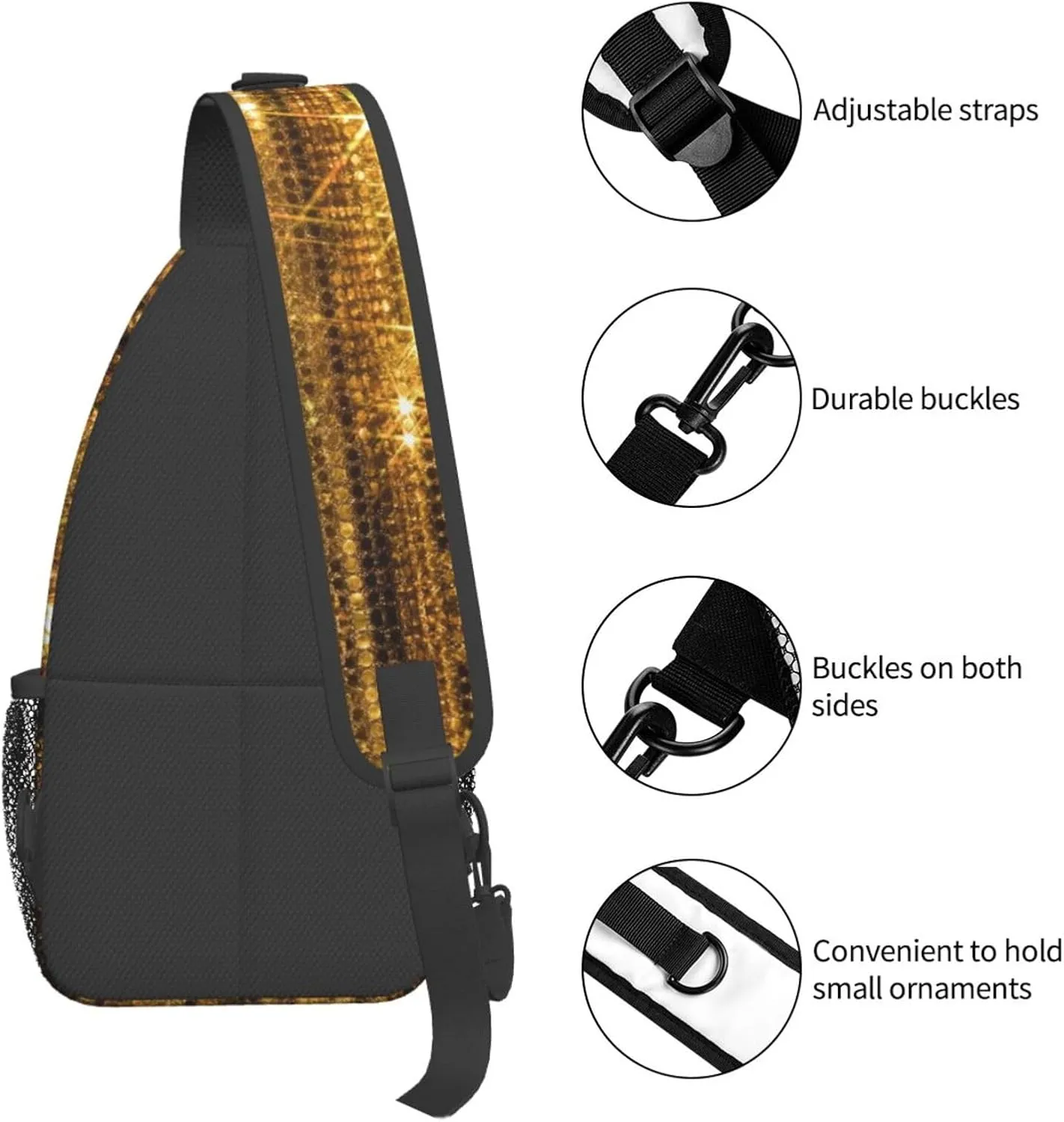 WURTON Sling Bag Glittery Pretty Pattern Print Sling Backpack Crossbody Chest Bag Daypack For Hiking Travel