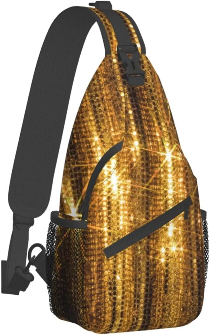 WURTON Sling Bag Glittery Pretty Pattern Print Sling Backpack Crossbody Chest Bag Daypack For Hiking Travel