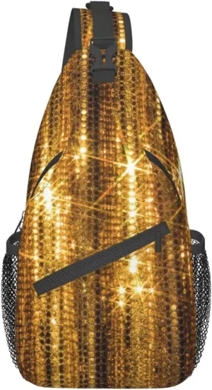 WURTON Sling Bag Glittery Pretty Pattern Print Sling Backpack Crossbody Chest Bag Daypack For Hiking Travel