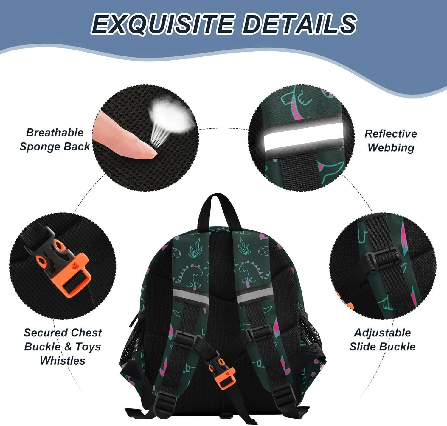 Wusikd Kids Backpack Cute Dinosaurs Toddler Bags Tropic Schoolbag for Girls Boys Kindergarten Student M