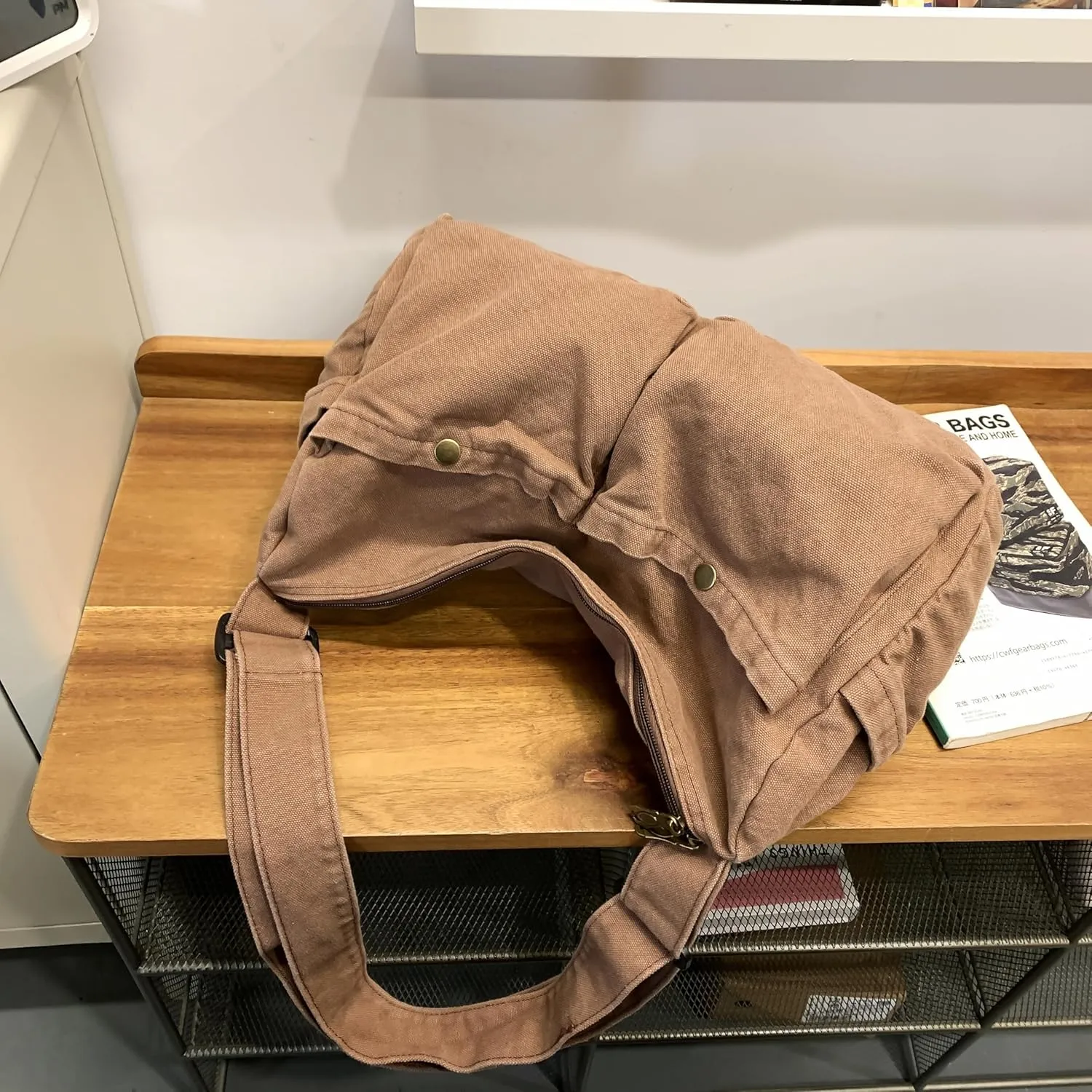 Wxnow Water Resistant Canvas Crossbody Bag Lightweight Large Messenger Bag Multi Compartment Organizer for Office Travel Daily Carry
