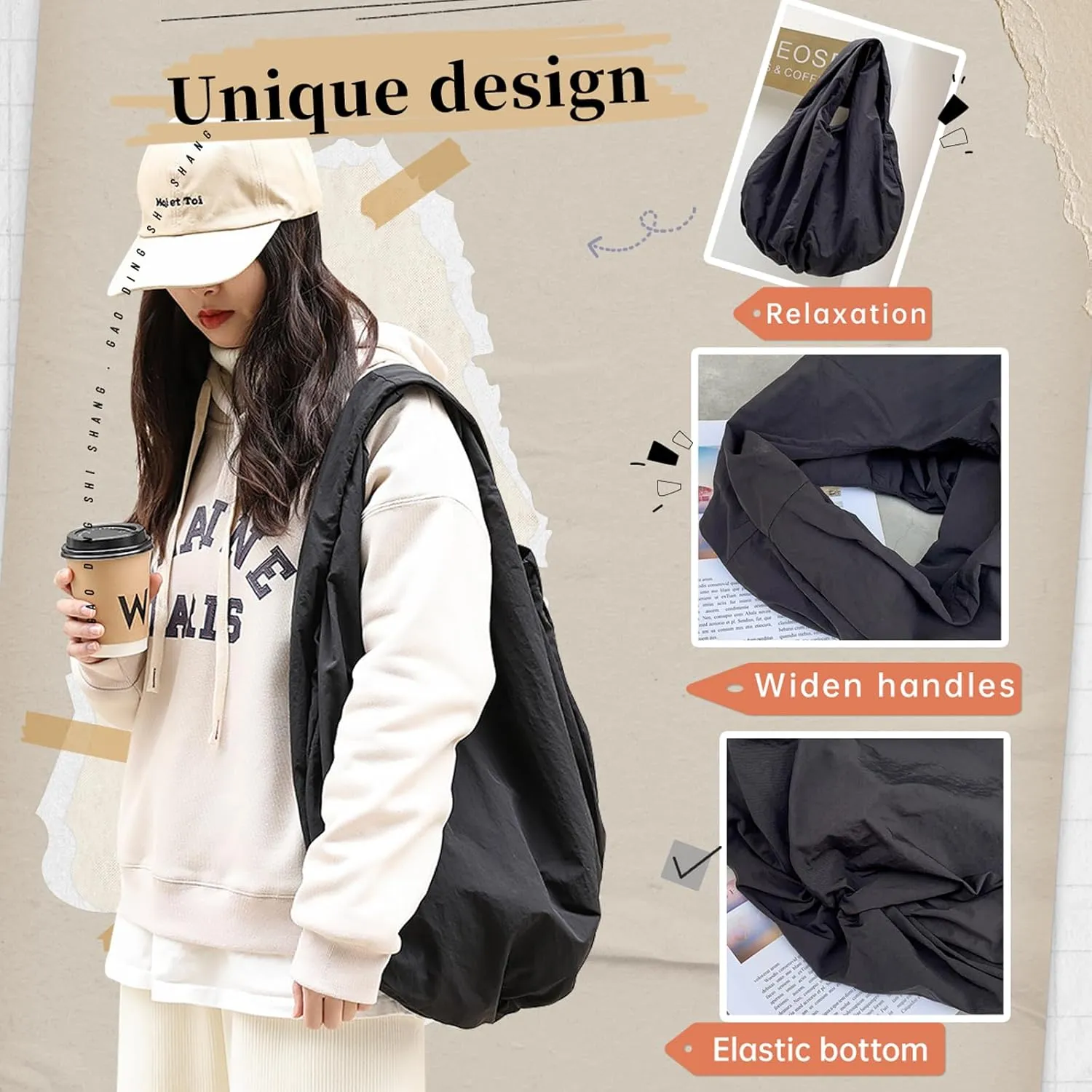WYCY Hobo Bags for Women Stylish Large Capacity Shoulder Bag Casual Messenger Slouchy Bag for Travel College and Work