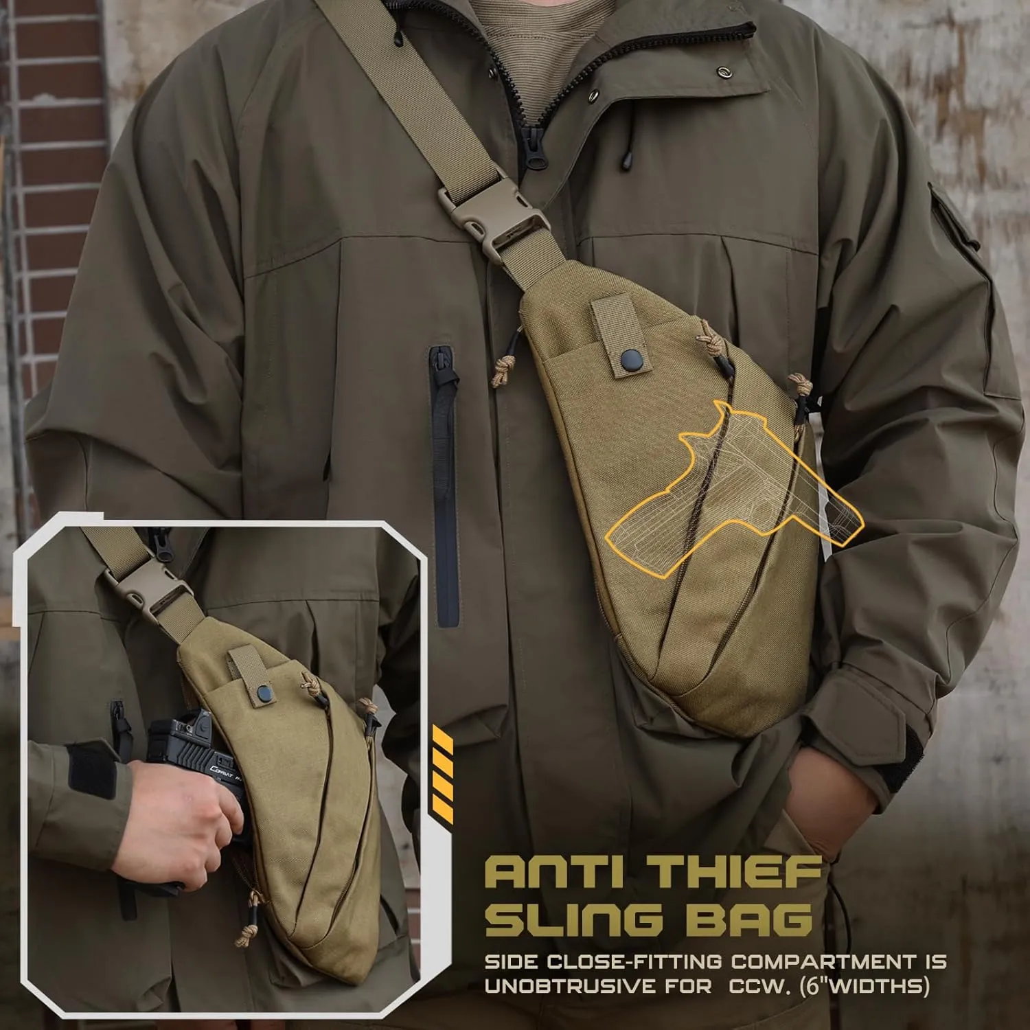 WYNEX Tactical Crossbody Sling Bag,Concealed Carry Bag for Men Women,Anti Theft Crossbody Bags, CCW Bags EDC Carry