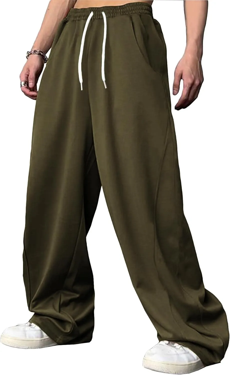 WZIKAI Men's Baggy Sweatpants Elastic Waist Drawstring Wide Leg Sweatpants Casual Loose Baggy Joggers with Pockets