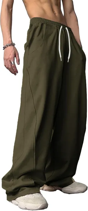 WZIKAI Men's Baggy Sweatpants Elastic Waist Drawstring Wide Leg Sweatpants Casual Loose Baggy Joggers with Pockets