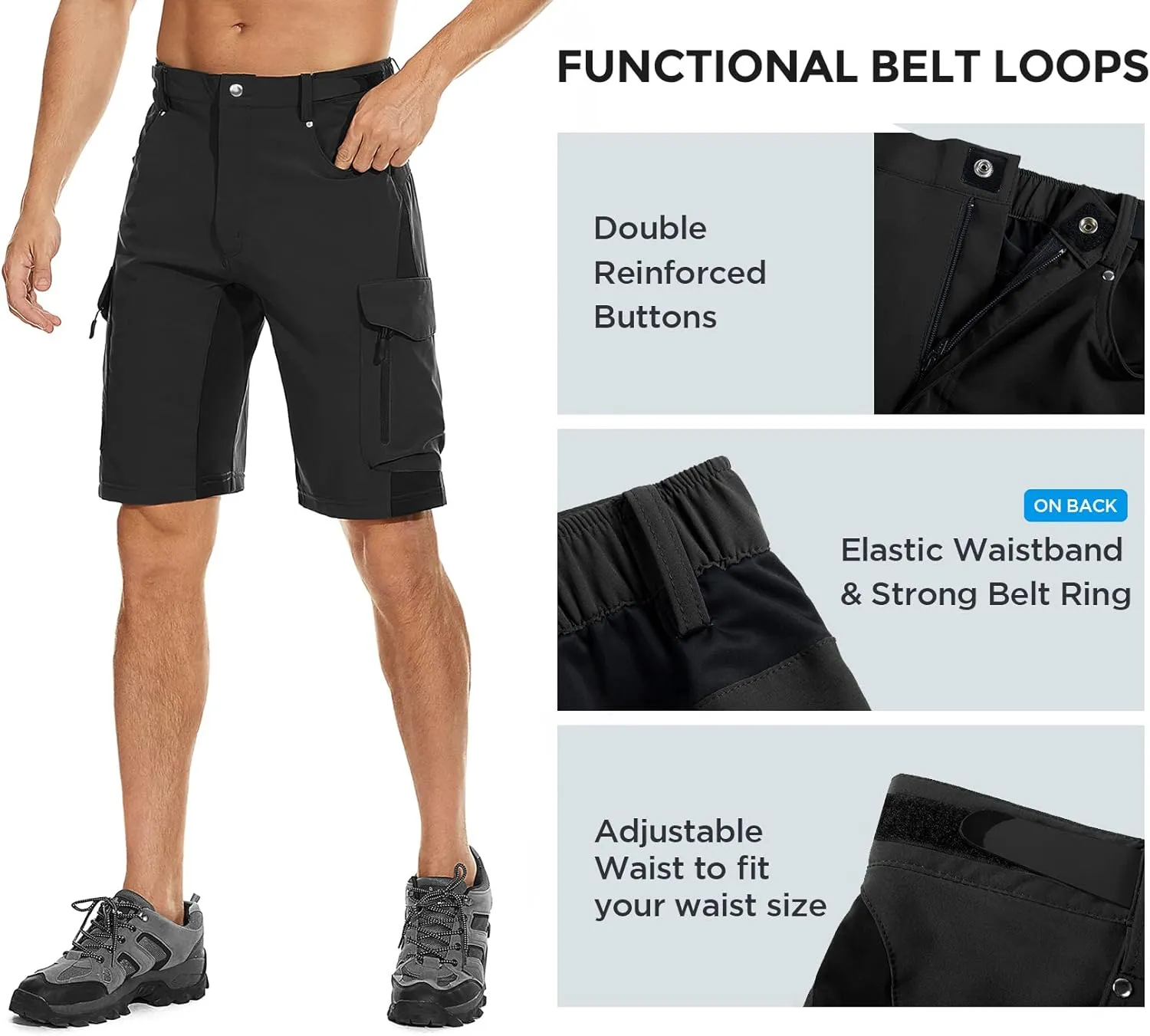 XKTTAC Men's Outdoor Quick Dry Lightweight Stretchy Shorts for Hiking, Tactical, Camping, Travel with 6 Pockets