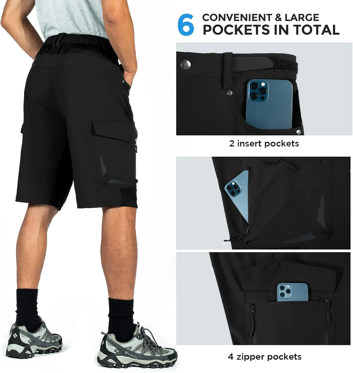 XKTTAC Men's Outdoor Quick Dry Lightweight Stretchy Shorts for Hiking, Tactical, Camping, Travel with 6 Pockets