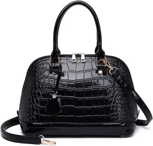 XXGJOALD-Classic Dome Satchel Bags for Women Crocodile Pattern Faux Leather Crossbody Bags Top Handle Handbags Zipper Purse