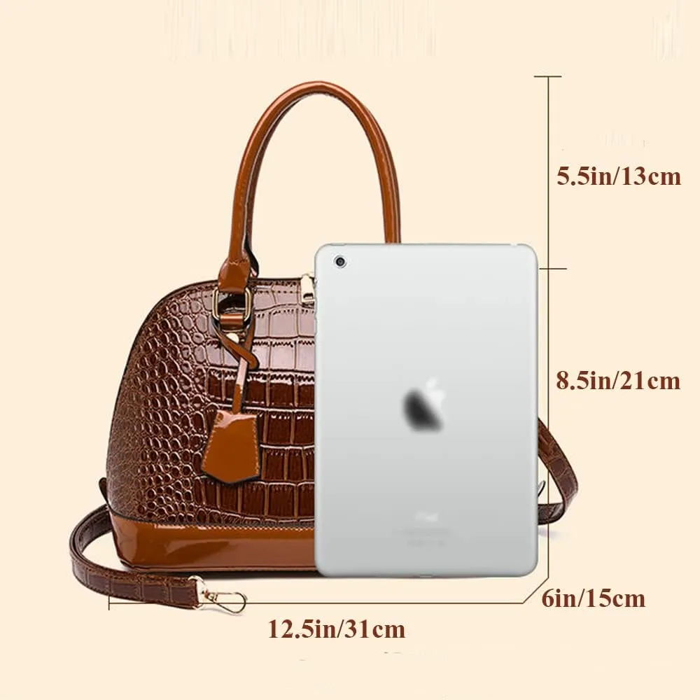 XXGJOALD-Classic Dome Satchel Bags for Women Crocodile Pattern Faux Leather Crossbody Bags Top Handle Handbags Zipper Purse