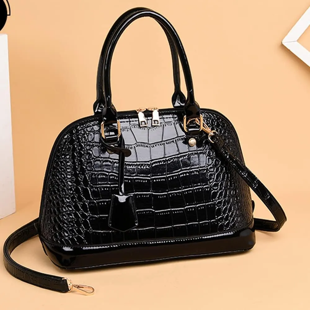XXGJOALD-Classic Dome Satchel Bags for Women Crocodile Pattern Faux Leather Crossbody Bags Top Handle Handbags Zipper Purse