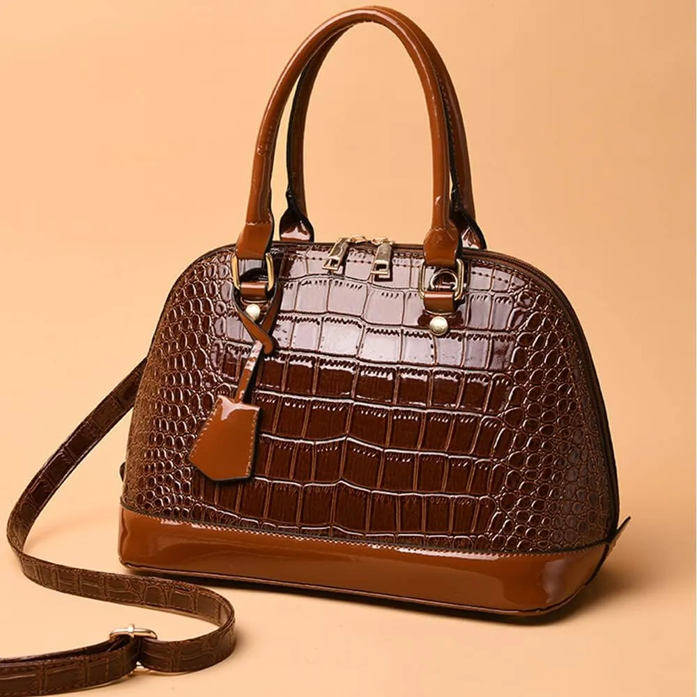 XXGJOALD-Classic Dome Satchel Bags for Women Crocodile Pattern Faux Leather Crossbody Bags Top Handle Handbags Zipper Purse
