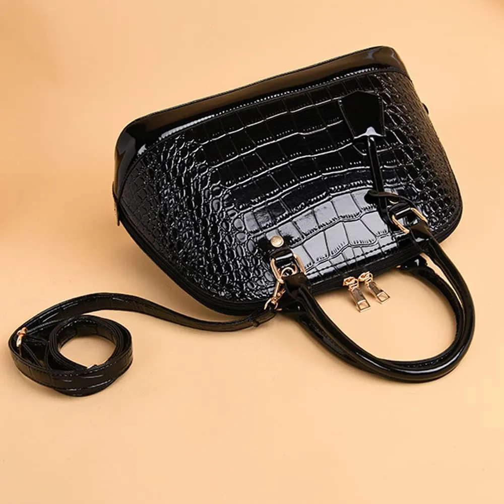 XXGJOALD-Classic Dome Satchel Bags for Women Crocodile Pattern Faux Leather Crossbody Bags Top Handle Handbags Zipper Purse