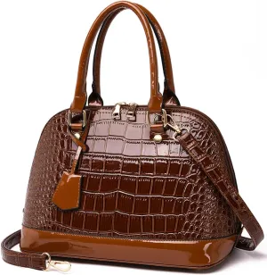 XXGJOALD-Classic Dome Satchel Bags for Women Crocodile Pattern Faux Leather Crossbody Bags Top Handle Handbags Zipper Purse