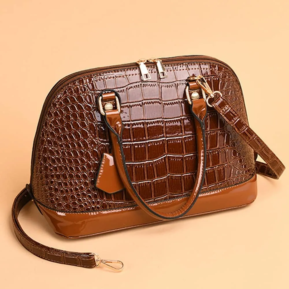 XXGJOALD-Classic Dome Satchel Bags for Women Crocodile Pattern Faux Leather Crossbody Bags Top Handle Handbags Zipper Purse