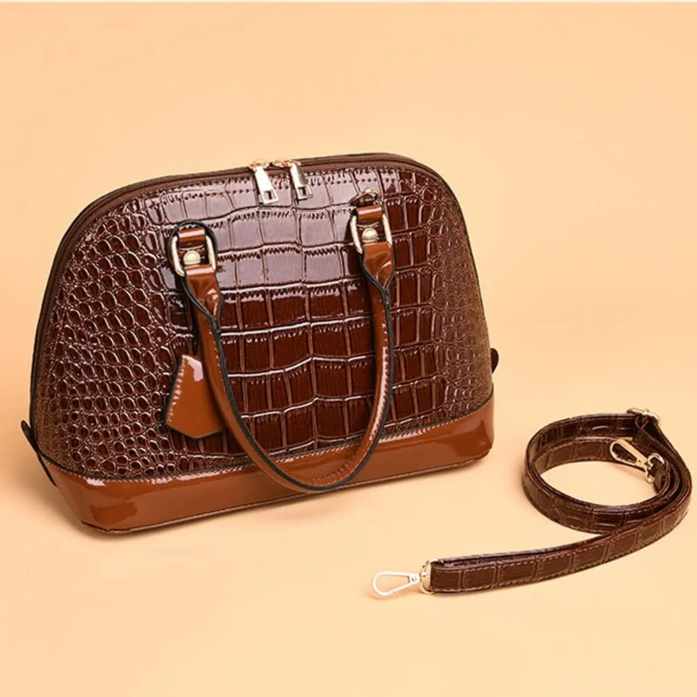 XXGJOALD-Classic Dome Satchel Bags for Women Crocodile Pattern Faux Leather Crossbody Bags Top Handle Handbags Zipper Purse