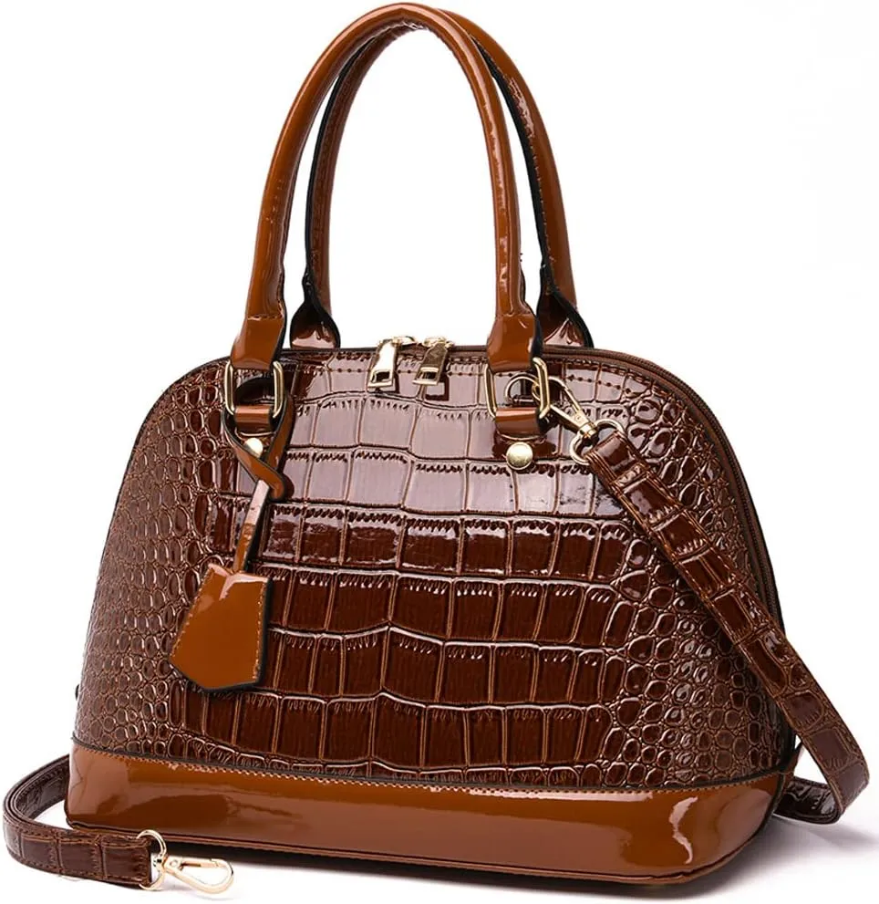 XXGJOALD-Classic Dome Satchel Bags for Women Crocodile Pattern Faux Leather Crossbody Bags Top Handle Handbags Zipper Purse